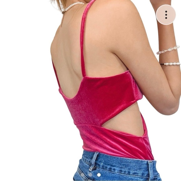 Just Polly velvet cutout bodysuit pink bow women’s small NWT - Picture 4 of 12